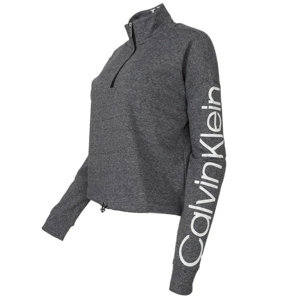 Calvin Klein crop half zip pullover grey sweat jacket white logo on arm large - Picture 2 of 7